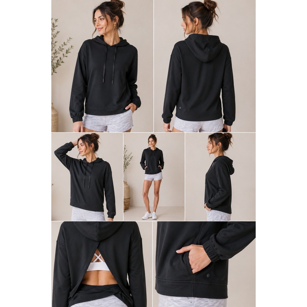 LULULEMON Twisted & Tucked Black Pullover Hoodie Sweatshirt Open Back Size 10